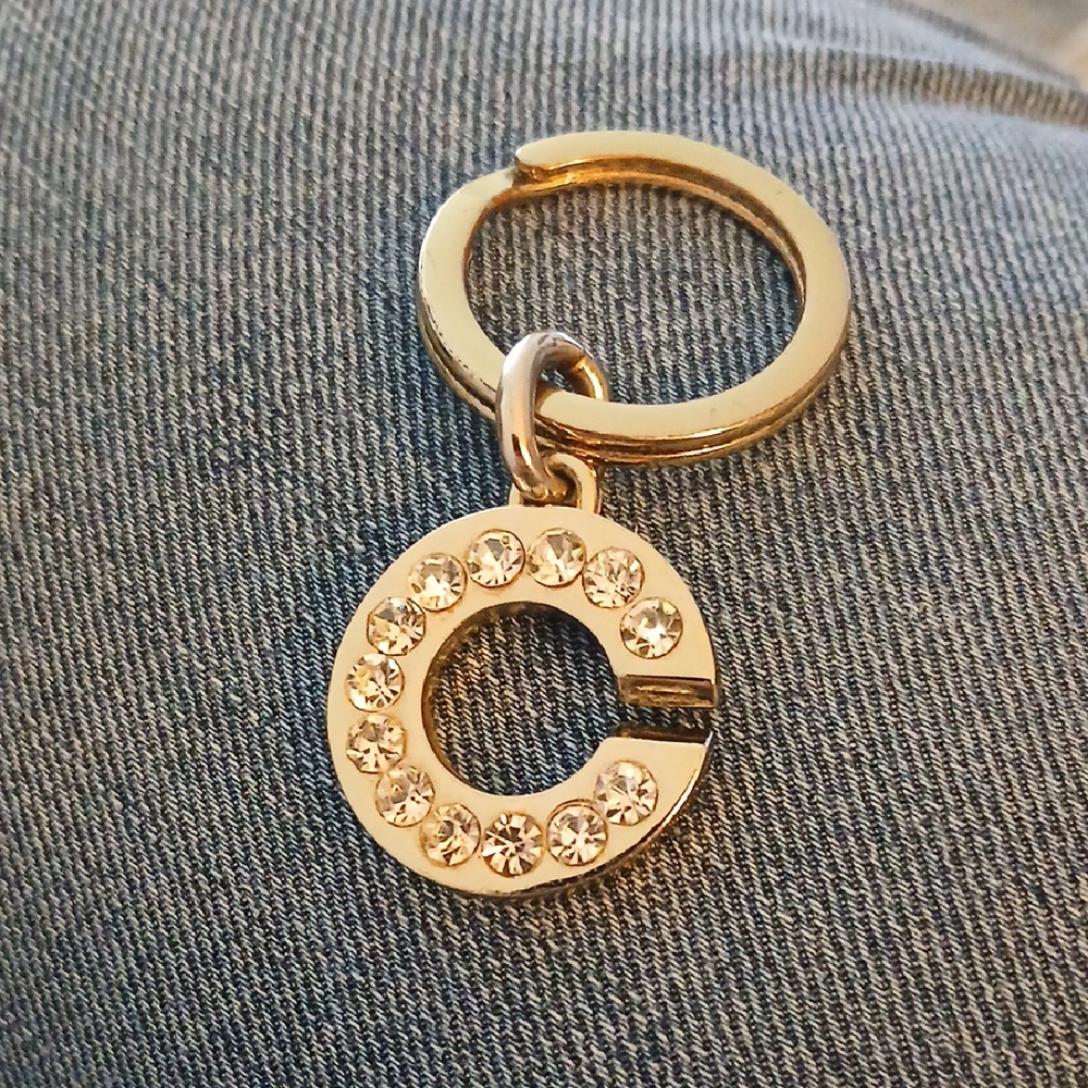 Coach Gold Keychain with Crystal Accents